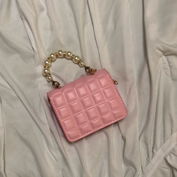 Pink Faux Leather Mini Bag with Pearl Handle - Picture 4 of 6